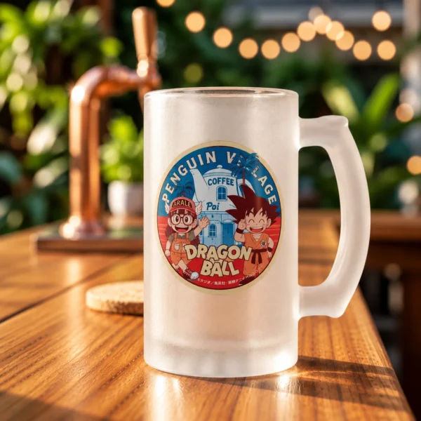 Jarra de vidrio glaseado Dragon Ball de 16 oz con ilustración retro de Goku niño y Arale